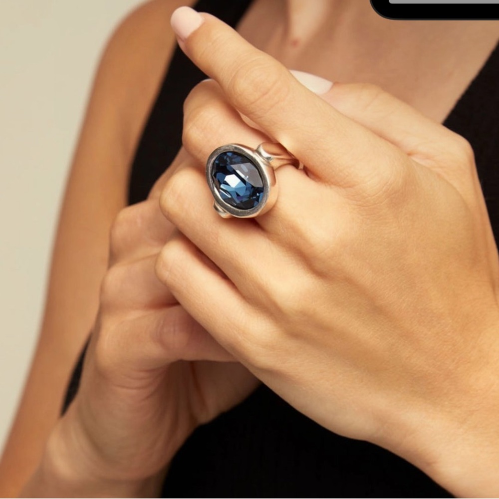UNO de 50 Silver and Blue Statement Ring